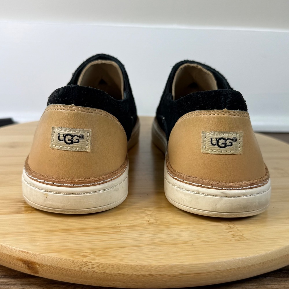 UGG Jass Slip On Sneakers Womens 8.5 Black Suede Tan Leather Good Condition - Picture 4 of 8